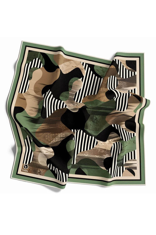 Twill Çizgili Geometrik Desenli Mint Yeşili Renkli 90x90 Eşarp (İpek İçermez)
