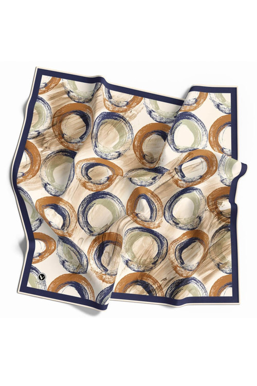 Twill Geometrik Fırça Darbesi Desenli İndigo Renkli 90x90 Eşarp (İpek İçermez) Kenar Dikiş Şekli El Dikişli