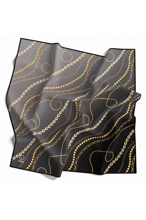 Twill Zincir Desenli Füme Renkli 90x90 Eşarp (İpek İçermez) Kenar Dikiş Şekli El Dikişli