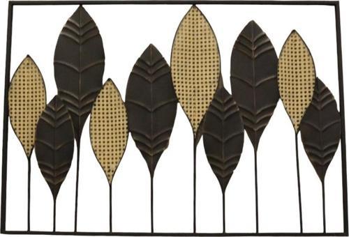 Dekoratif Şık Metal Gold Siyah Yaprak Tablo 100 cm