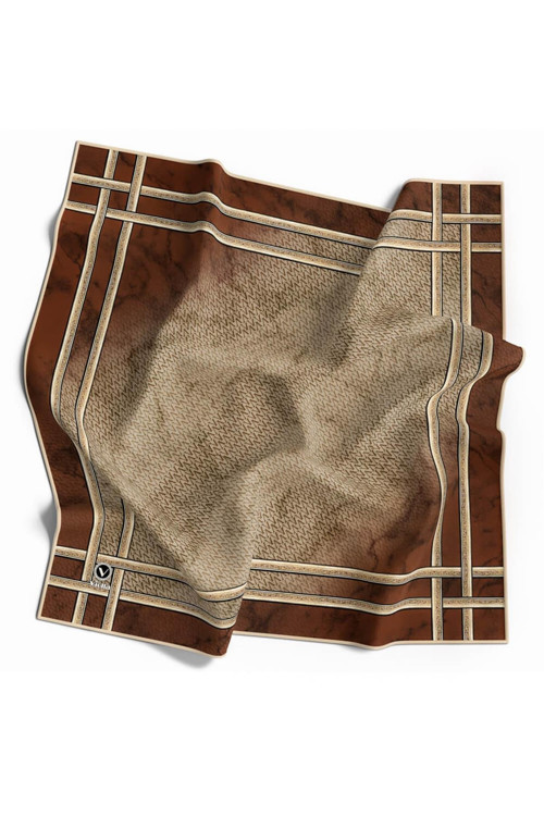 Twill Gold - Efekt Desenli Taba Renkli 90x90 Eşarp (İpek İçermez) Kenar Dikiş Şekli El Dikişli