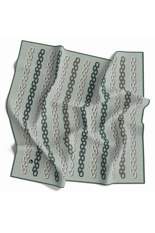 Twill Zincir Desenli Koyu Mint Yeşili Renkli 90x90 Eşarp (İpek İçermez) Kenar Dikiş Şekli El Dikişli