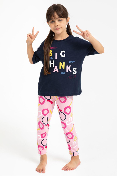 2800 Big Thanks Lacivert Kız Çocuk Pijama Takımı