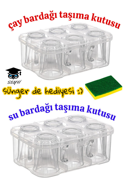 çay bardağı taşıma kutusu ve su bardağı taşıma kutusu birlikte sünger de hediyesi :)