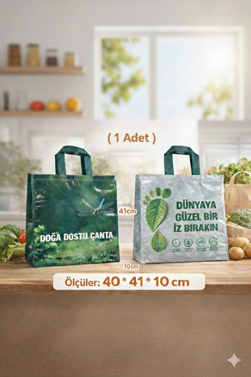 Körüklü Doğa Dostu Yeşil Alışveriş Poşeti 40x41x10cm