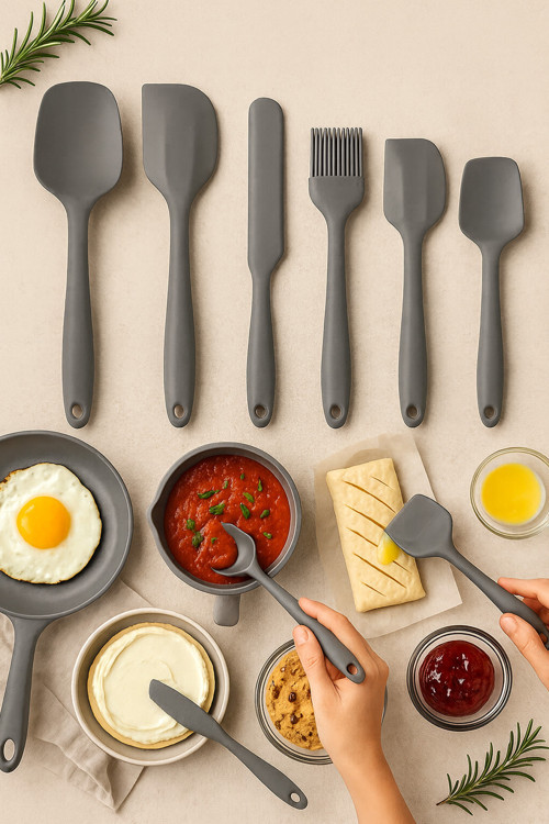 6’lı Siyah Silikon Spatula Seti – Yanmaz Yapışmaz Mutfak Araçları, Fırça & Kaşık Spatula