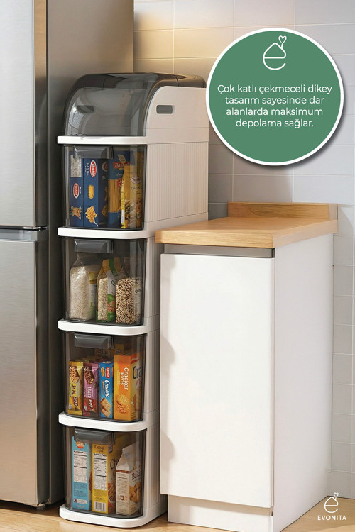 Pro Slim 4 Katlı Çekmeceli Organizer Dolap Çekmeceli Erzak Dolabı Mutfak Banyo Kiler Düzenleyici