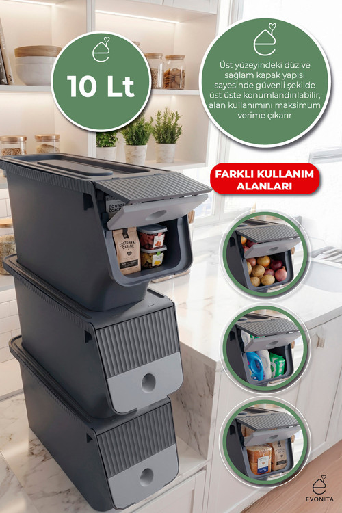 3lü Çok Amaçlı Organizer Saklama Kutusu Kapaklı Dolap İçi Düzenleyici Raf Kutusu Seti 10 Litre