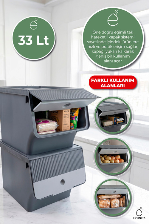 2li Büyük Boy Saklama Kutusu 33 LT Kapaklı Organizer Dolap İçi Kiler Düzenleyici Kutu 33 Litre