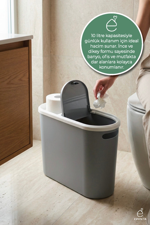 10 Litre Kapaklı Çöp Kovası Dar Alan Çöp Kutusu Banyo Mutfak Ofis Çöp Kovası Organizer Kutusu