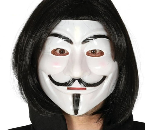 Siyah Renk Kısa Saç ve V For Vendetta Maskesi