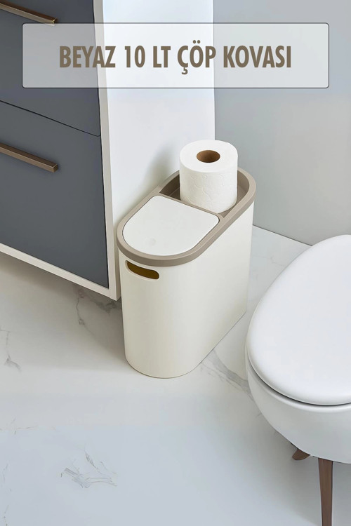 Beyaz Kapaklı WC Kağıtlıklı Çöp Kovası & Ofis Çöp Kovası 10 Lt