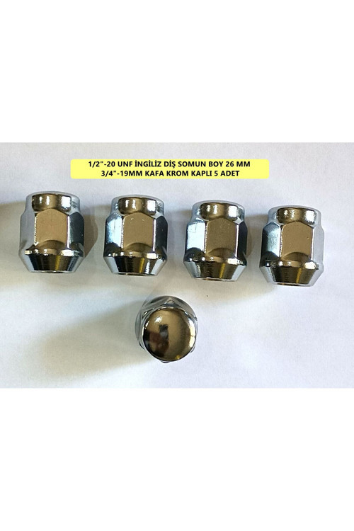 Bijon Somunu 1/2"-20 UNF Aa=19mm boy 26mm Krom Kaplı,Fiyat 5 Adet için JEEP gibi İngiliz araçlara