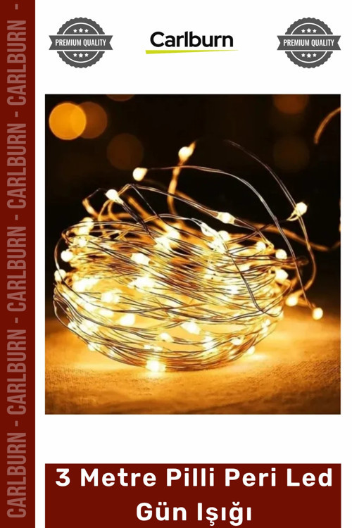 #PeriLed Dekoratif Esnek Bakır Tel Sarı Sıcak Beyaz Aydınlatma 3 Metre Pilli Peri Led Gün Işığı
