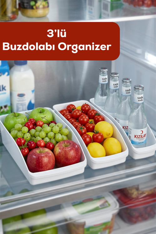Org-49-P 3lü Çok Amaçlı Plastik Dolap Içi Düzenleyici Saklama Kutusu Organizer Sepet - Beyaz