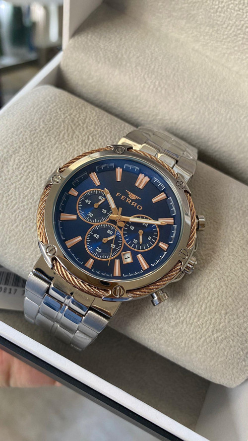 Quartz Çelik Gri Lacivert Kadran 45 mm Fonksiyonları Aktif Erkek Kol Saati