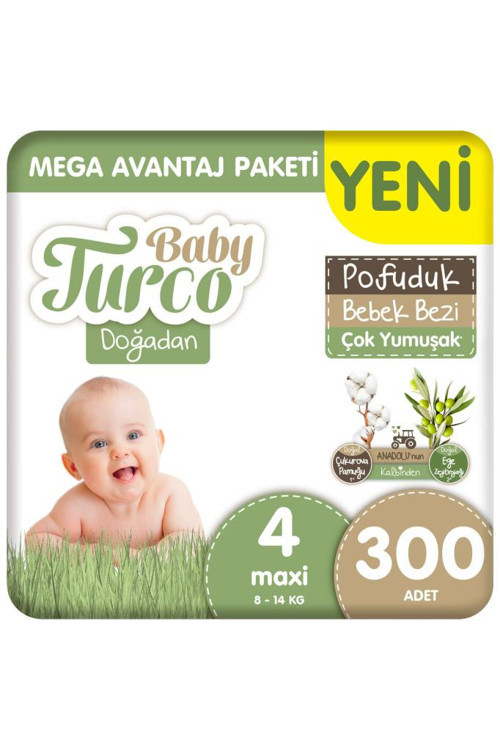 Doğadan Mega Avantaj Paketi Pofuduk Bebek Bezi 4 Numara Maxi 300 Adet