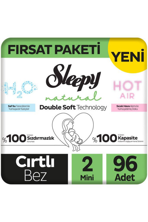 Natural Double Soft Fırsat Paketi Bebek Bezi 2 Numara Mini 96 Adet