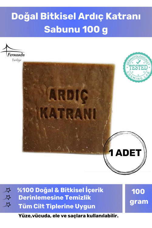 %100 Doğal Organik Ardıç Katranı Sabunu El Yapımı Yüz Vücut Cilt Bitkisel 100 G - 1 Adet