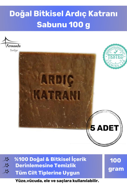 %100 Doğal Organik Ardıç Katranı Sabunu El Yapımı Yüz Vücut Cilt Bitkisel 100 G - 5 Adet