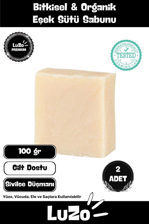 Premium Seri %100 Doğal Organik Yüz Saç Vücut Cilt Dengeleyici Vegan Eşek Sütü Sabunu 2 Adet