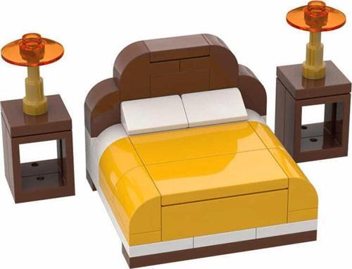 Orjinal Aksesuar Moc Custom Minifigür Modular Building Bina Sarı Büyük Yatak Şifonyer
