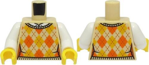 Orjinal Moc Custom Minifigür Minifigure Gövde Torso Baklava Desenli Yelek Ve Beyaz Gömlekli