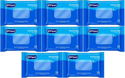 Yetişkin Vücut Temizleme Islak Mendil Havlu 24 Yaprak Seyahat Boy 8 Li Set (192 Yaprak)