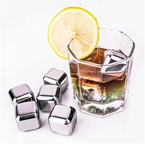 6Lı Çelik Metal Kaplama Viski Taşı Soğutma Buz Küpü