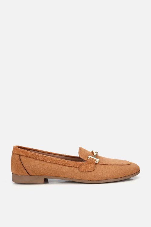 Kadın Taba Süet Gold Tokalı Loafer