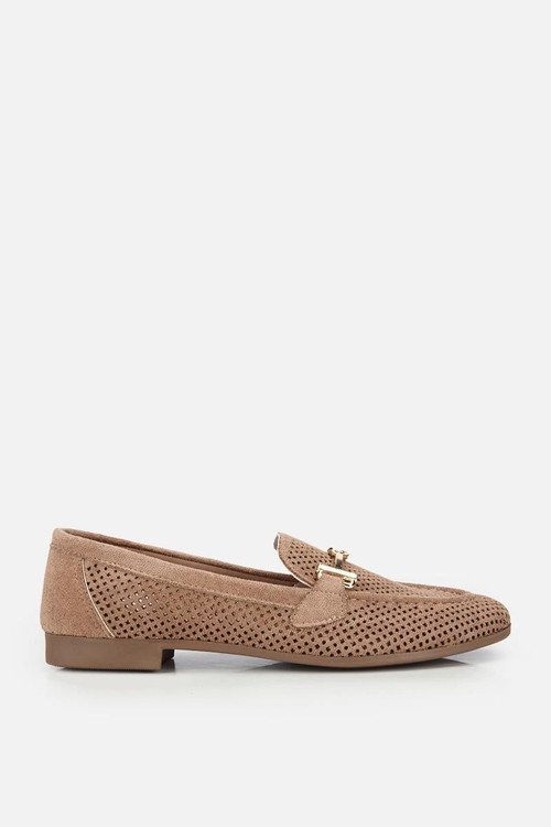 Kadın Vizon Süet Tokalı Zımba Detaylı Loafer