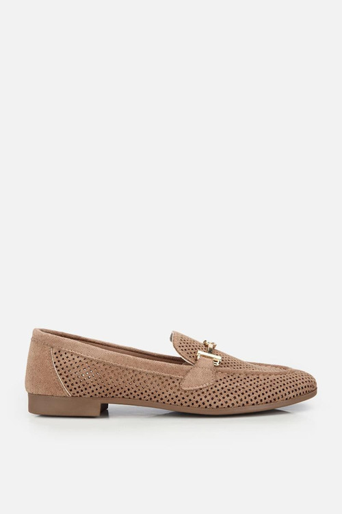 Kadın Vizon Süet Tokalı Zımba Detaylı Loafer