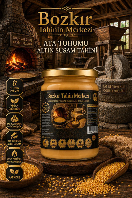 Bozkır Tahin Merkezi Ata Tohumu Altın Susam Taş Değirmen Tahini Kavrulmuş 600 gr (vegan&katkısız)