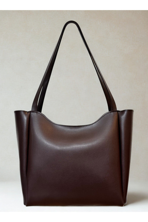 fular & bags Kadın Fermuarlı Ve Çıtçıt Kapamalı Kahverengi Shopper El Ve Omuz Çantası