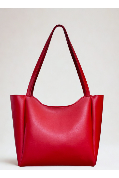 fular & bags Kadın Fermuarlı Ve Çıtçıt Kapamalı Kırmızı Shopper El Ve Omuz Çantası