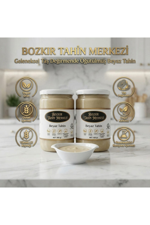 Bozkır Tahin Merkezi Doğal Beyaz Taş Değirmen Tahini 600 gr X 2 adet(katkısız& Vegan)