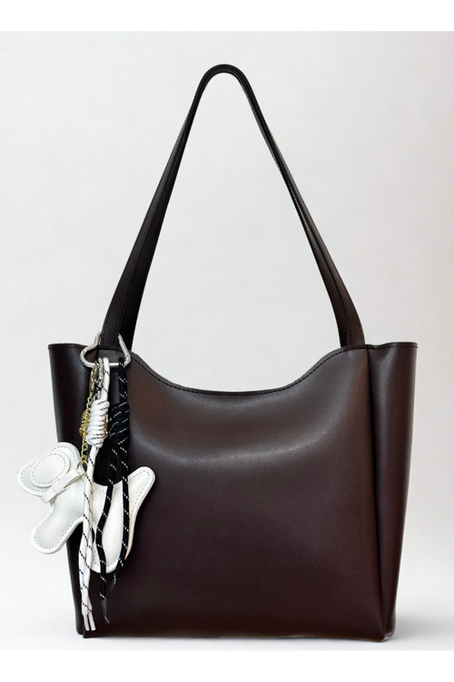 fular & bags Kadın Köpek Charm Detaylı Fermuarlı Ve Çıtçıt Kapamalı Kahverengi Shopper El Ve Omuz Çantası