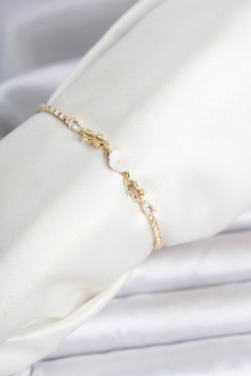 Pirinç Çiçek Model Su Yolu Kadın Bileklik (Gold Renk)
