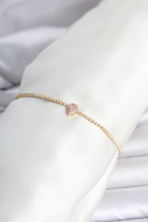Pirinç Pembe Damla Model Su Yolu Kadın Bileklik (Gold Renk)