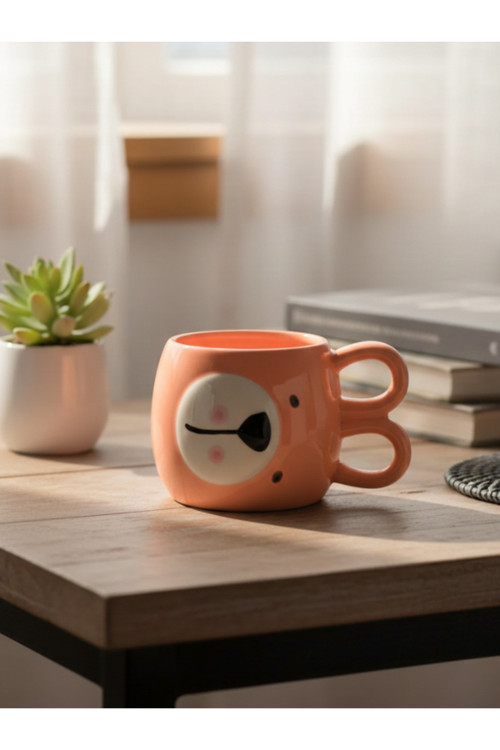 3D Kulak Kulplu Hayvan Figürlü Seramik Kupa 460 Ml