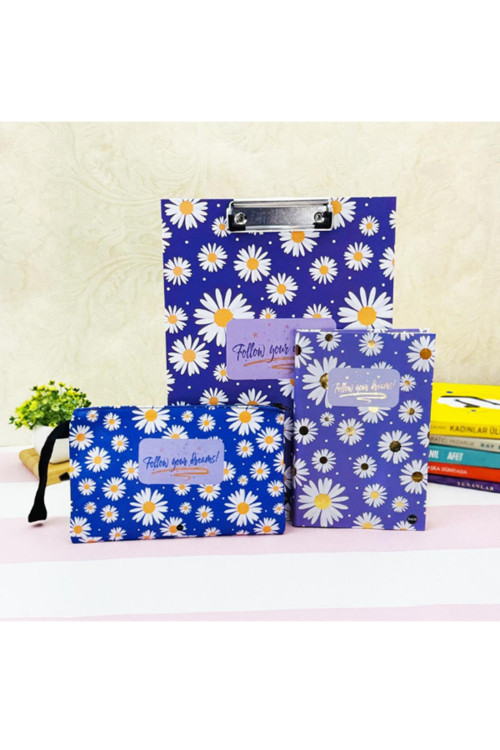Paketli Mor Papatya Sekreterlik Defter Kalemlik Hediye Seti