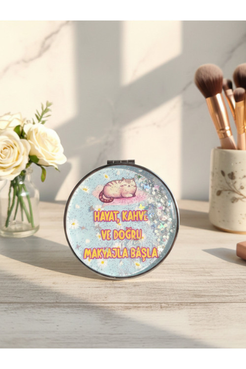 İnşallah Canım Ya Mottolu Sulu Simli Oval Cep Aynası