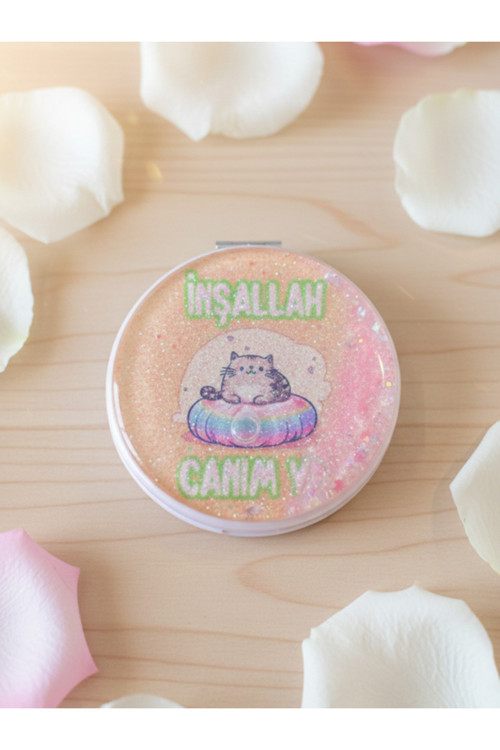 İnşallah Canım Ya Mottolu Sulu Simli Oval Cep Aynası