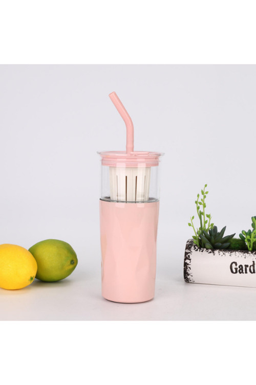 H2O 5'İ 1 Yerde Çelik Pipetli Cam Detox Kupa Temizleyici Hediyeli 650 Ml