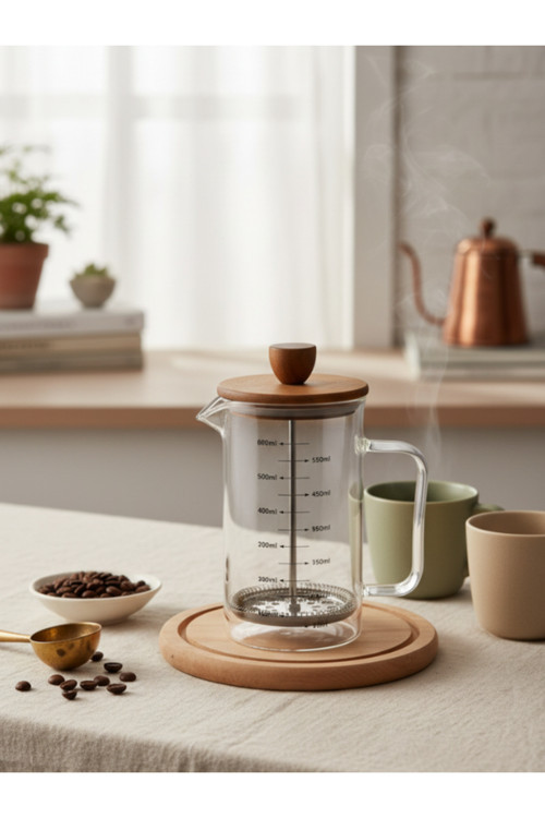 Akasya Kapaklı French Press 600 Ml