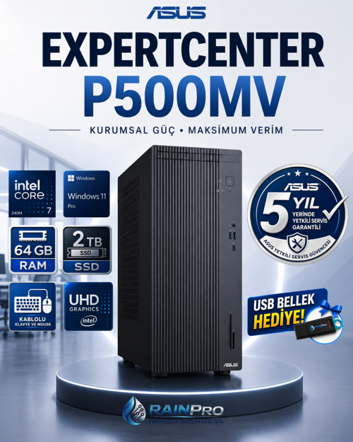 Expertcenter P500MV Intel® Core™ 7 240H 5.2Ghz Aı 64 GB DDR5 2 TB SSD Windows 11 Pro Mini Tower 5 Yıl Yerinde Garan