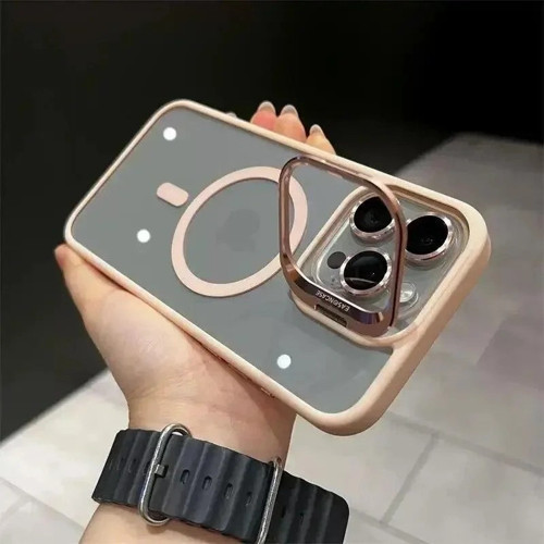 iPhone 16 Pro Uyumlu Kılıf Klon Stantlı + Lens Korumalı MagSafe Telefon Kılıfı