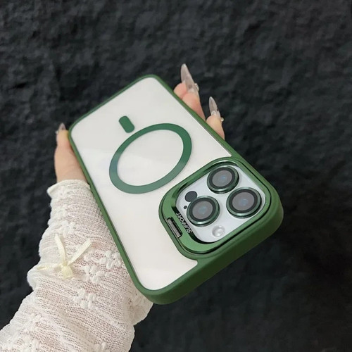 iPhone 16 Pro Max Uyumlu Kılıf Klon Stantlı + Lens Korumalı MagSafe Telefon Kılıfı