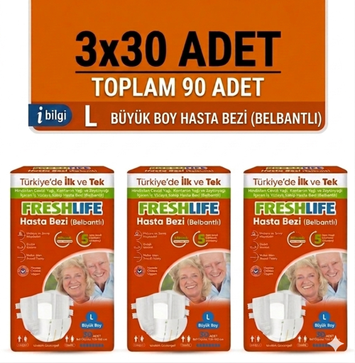 Belbantlı Large Büyük Boy Hasta Bezi 90 Adet 3x30 Paket L
