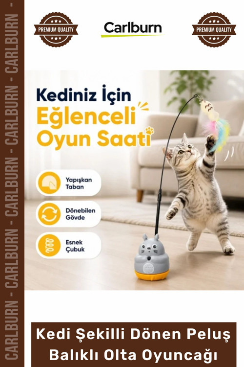 Özel Üretim İnteraktif 360 Dönen Yapışkanlı Eğitici Kedi Şekilli Dönen Peluş Balıklı Olta Oyuncağı